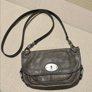 Fossil Grey Leather Crossbody Bag